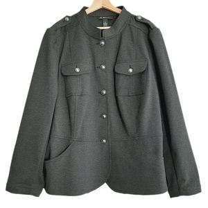 🍒 INC PLUS Button Down Military Style Jacket Emblem Buttons Grey Sz 3X *Mark